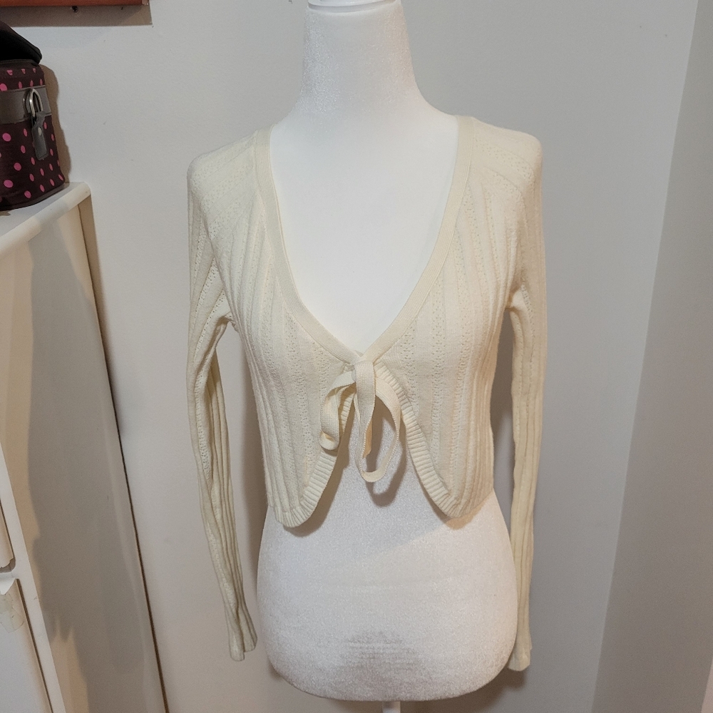 NWT Wild Fable White Coquette Feminine Cropped Tie Front Cardigan | Small